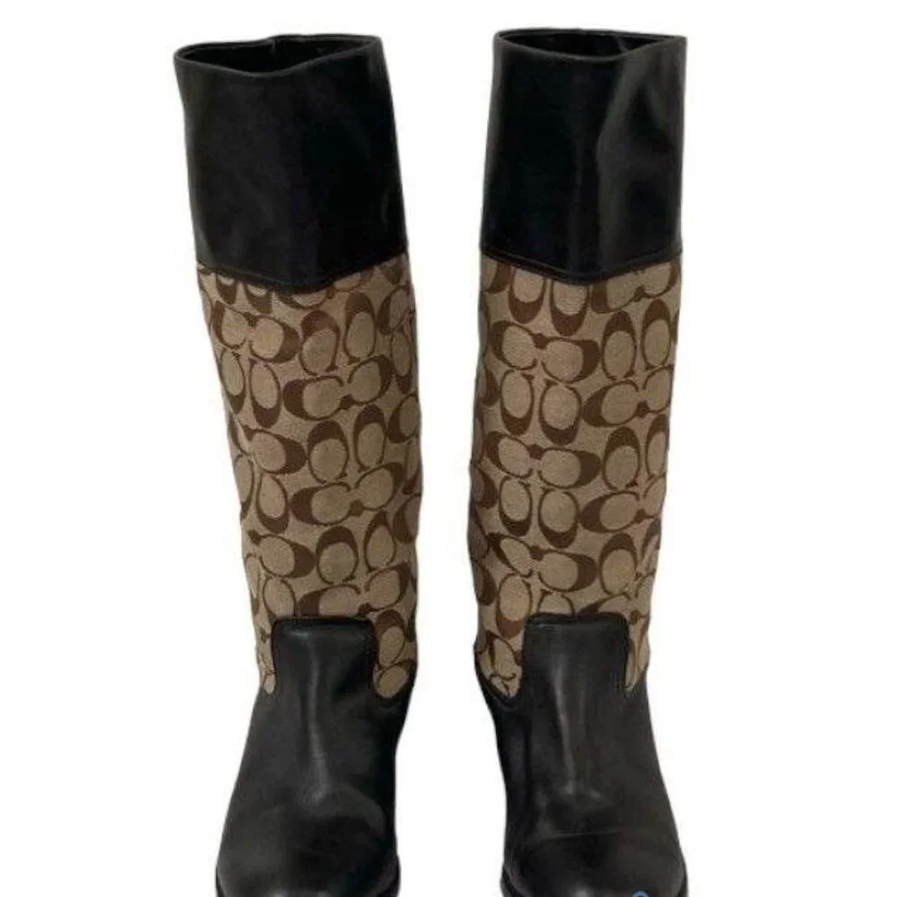 Coach Brown Signature Canvas and Black Leather Over-the-Knee Boots